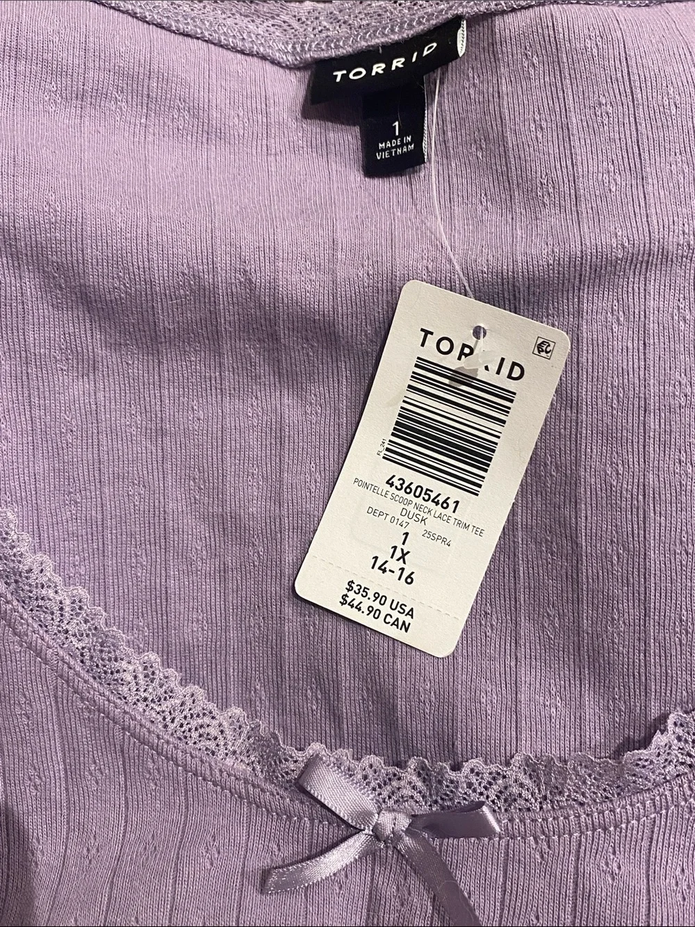 Torrid Pointelle Scoop Neck Lace Trim Tee NWT 1X